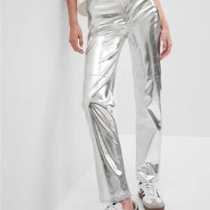 GAP Women's Shiny Silver Straight Leg Pants